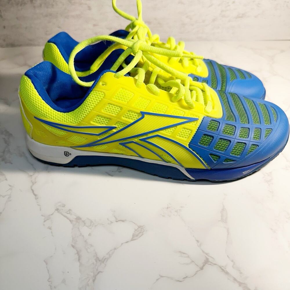 Men’s Reebok Crossfit CF74 Bright Yellow and Blue Gym Shoes Size 8 (Item #1)